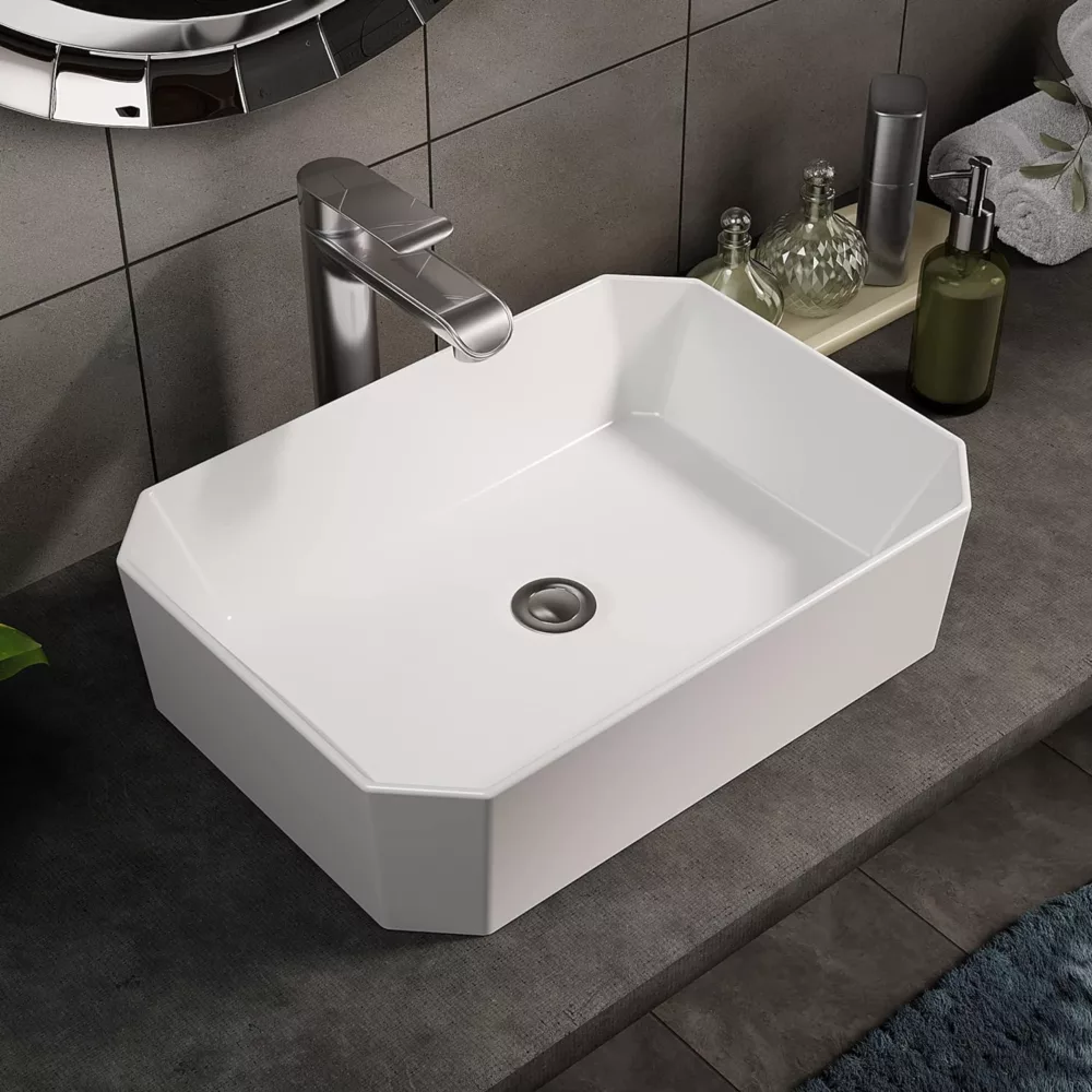 Ceramic Bathroom Sink, White Countertop Wash Basin