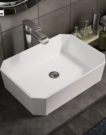 Ceramic Bathroom Sink, White Countertop Wash Basin