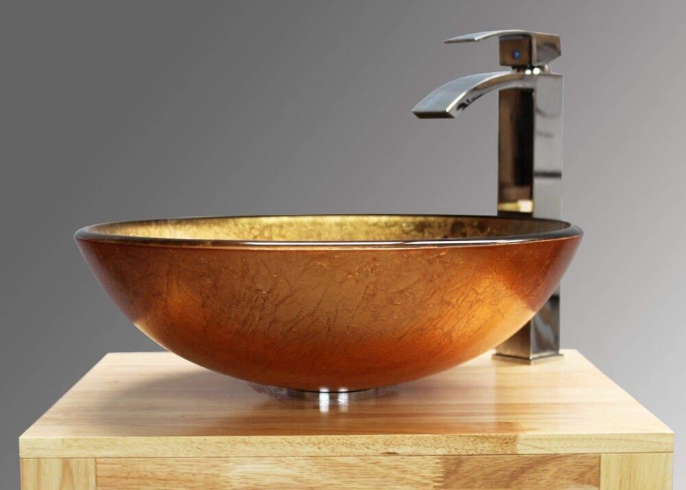 Gold Glass Round Vessel Sink Bowl