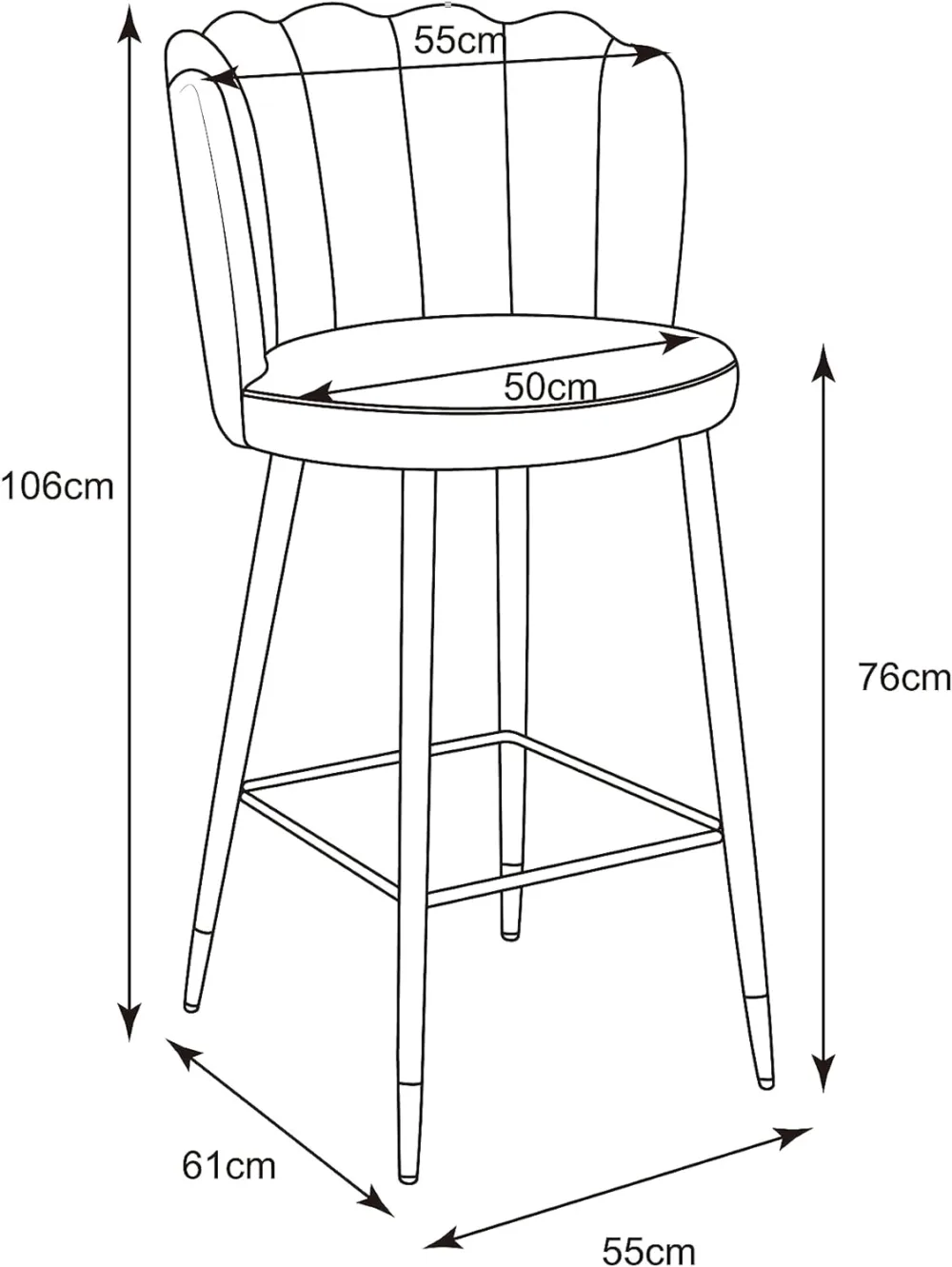 Bar Stools Set of 2, Counter High Chairs with Backrest